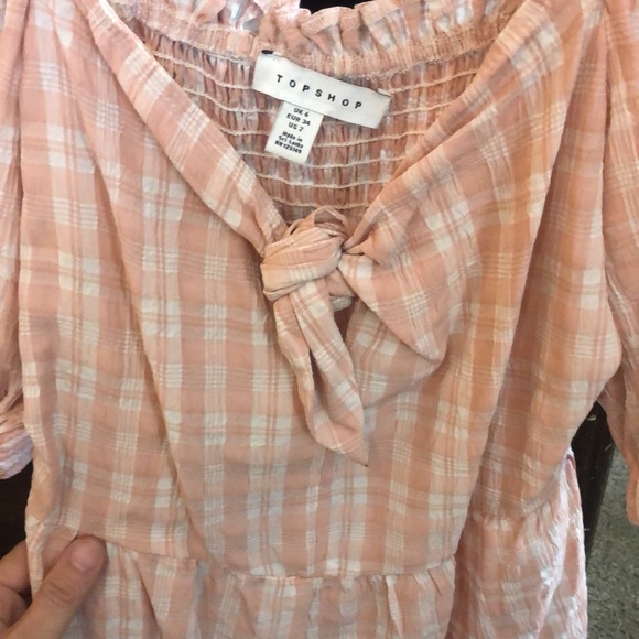 TOPSHOP PUFF SLEEVE PLAIDED ROMPER - Picture 4 of 5